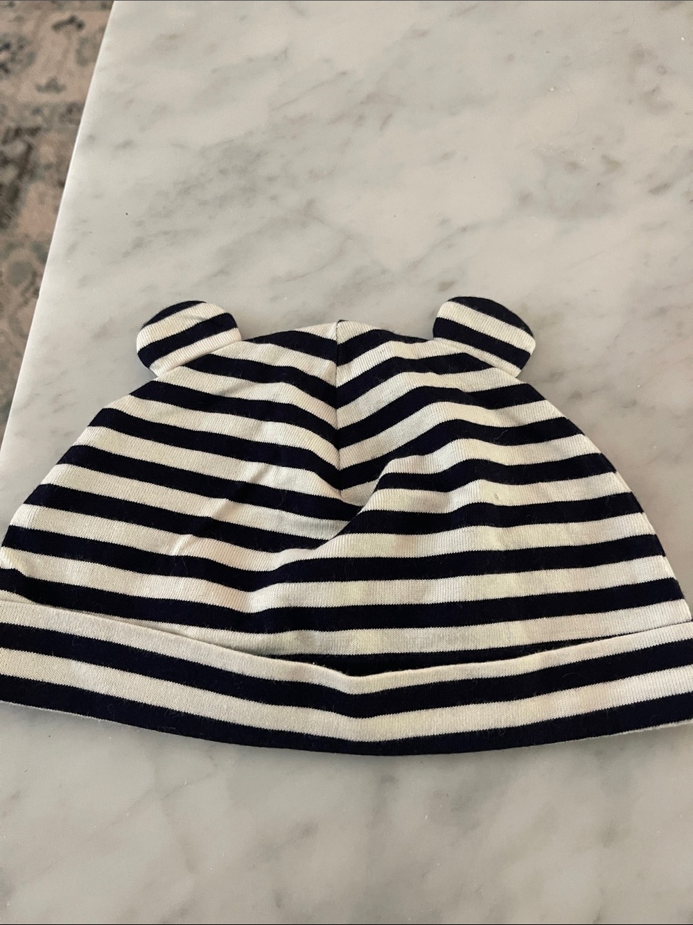 Baby Gap Striped Navy and White Baby Hat with little bear ears